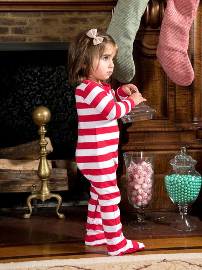 Leveret Kid's Footed Red & White Stripes Cotton Pajamas product