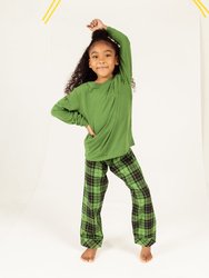 Kids Green & Black Plaid Flannel Set - Green-Black