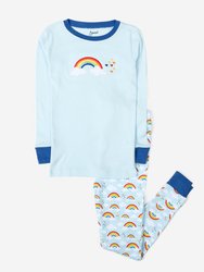 Kids Long Sleeve Cotton Pajamas - Rainbow-Light-Blue