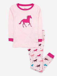 Kids Long Sleeve Cotton Pajamas - Show-Horse-Light-Pink