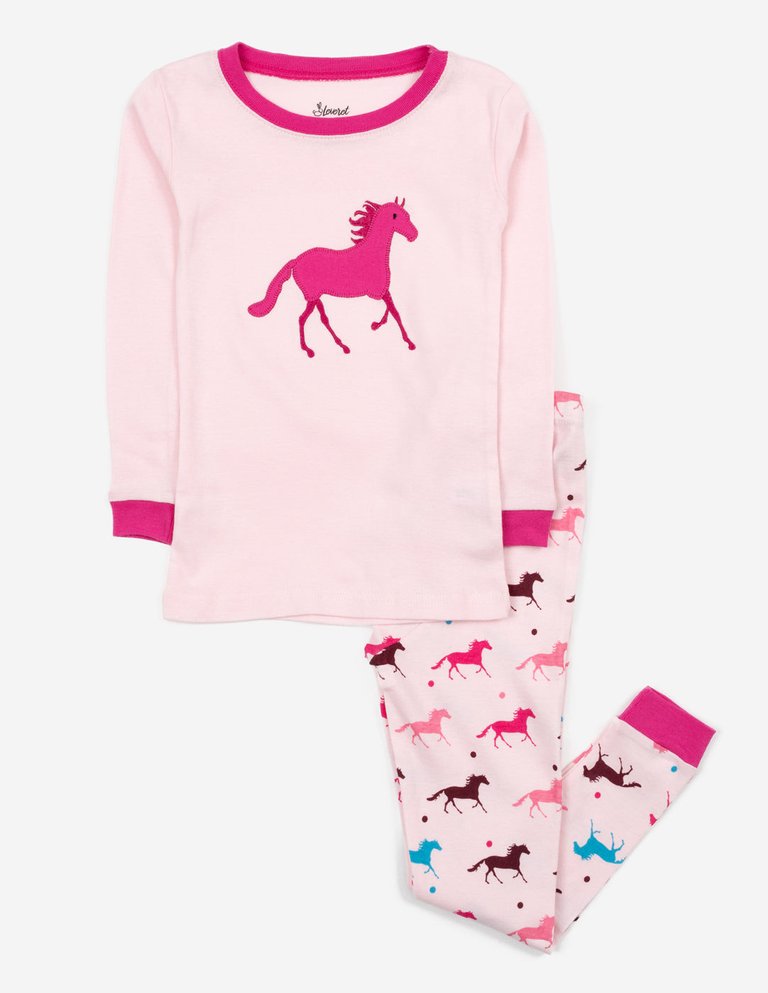 Kids Long Sleeve Cotton Pajamas - Show-Horse-Light-Pink