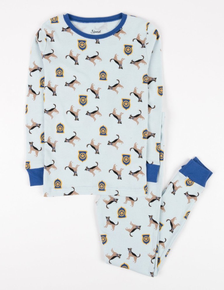 Kids Long Sleeve Cotton Pajamas - Policedog-Light-Blue