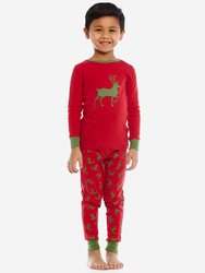 Kids Long Sleeve Cotton Pajamas - Reindeer-Red-Green