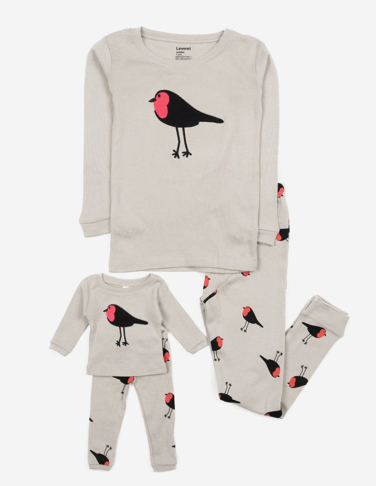 Kids Matching Girl & Doll Pajamas - Birds-Off-White