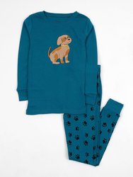 Kids Paw Print Pajamas - Dog-Paw-Blue