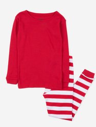 Kids Red Top & White Stripes Pajamas - Red-White-Top