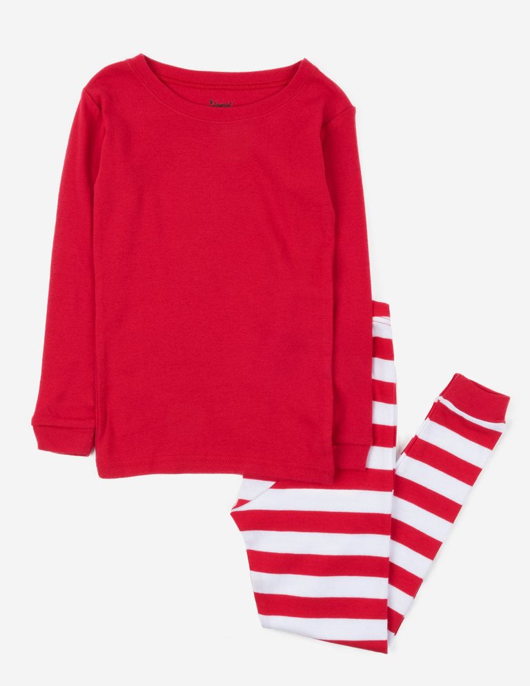 Kids Red Top & White Stripes Pajamas - Red-White-Top