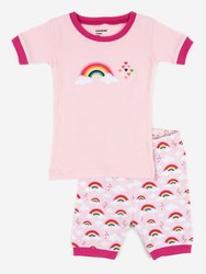 Kids Short Pink Rainbow Pajamas - Rainbow-Light-Pink