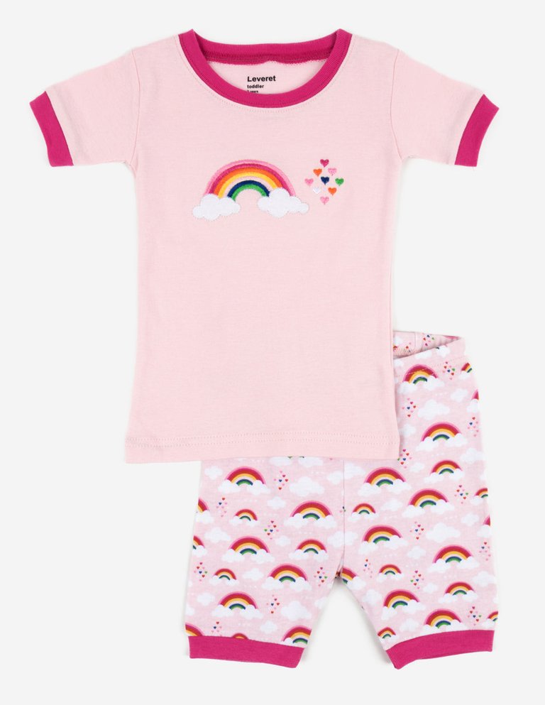 Kids Short Pink Rainbow Pajamas - Rainbow-Light-Pink