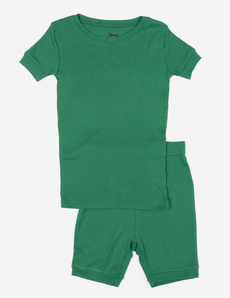 Kids Short Sleeve Classic Solid Color Pajamas - Green