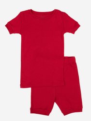 Kids Short Sleeve Classic Solid Color Pajamas - Red