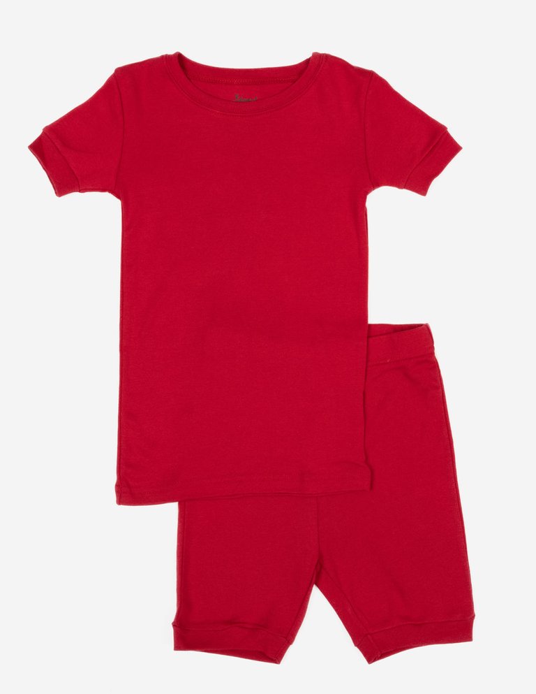 Kids Short Sleeve Classic Solid Color Pajamas - Red