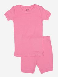 Kids Short Sleeve Classic Solid Color Pajamas - Light-Pink