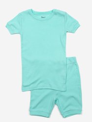 Kids Short Sleeve Classic Solid Color Pajamas - Aqua