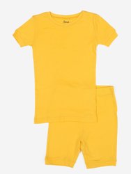 Kids Short Sleeve Classic Solid Color Pajamas - Yellow