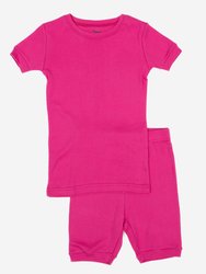 Kids Short Sleeve Classic Solid Color Pajamas - Hot-Pink