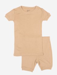 Kids Short Sleeve Neutral Solid Color Pajamas - Beige