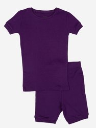 Kids Short Sleeve Solid Color Boho Pajamas - Dark-Purple