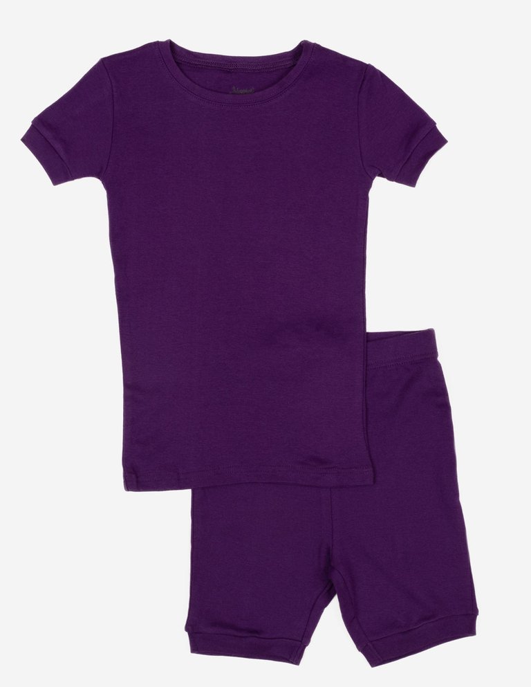 Kids Short Sleeve Solid Color Boho Pajamas - Dark-Purple