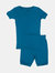 Kids Short Sleeve Solid Color Boho Pajamas - Teal-Blue