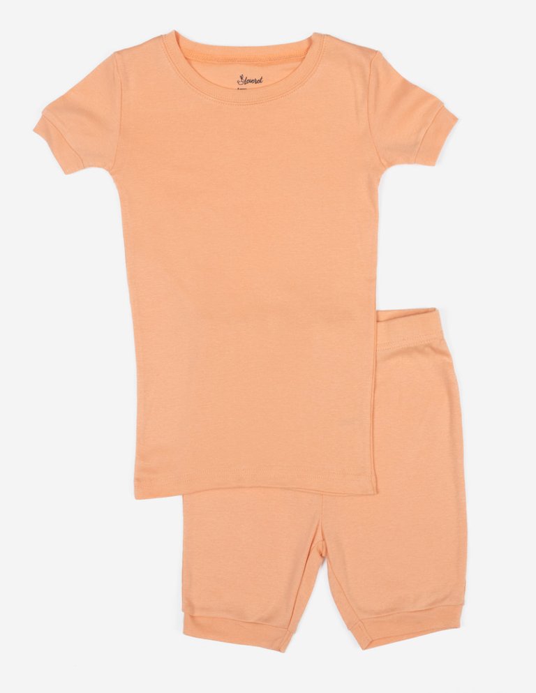 Kids Short Sleeve Solid Color Boho Pajamas - Peach-Pink