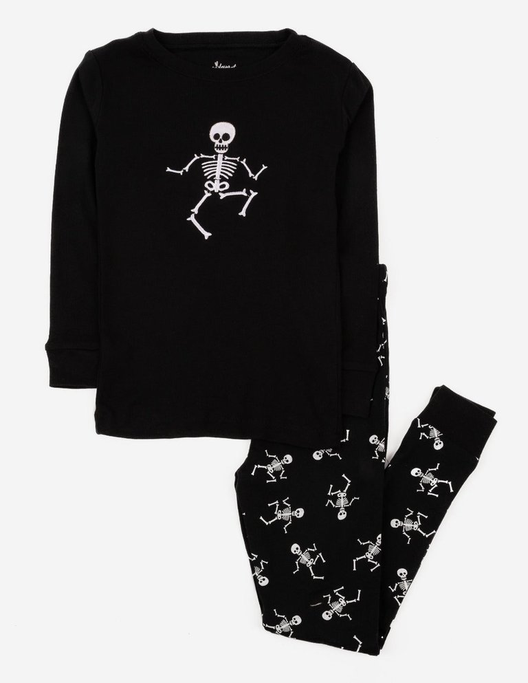 Kids Skeleton Two Piece Pajamas  - Skeleton Black