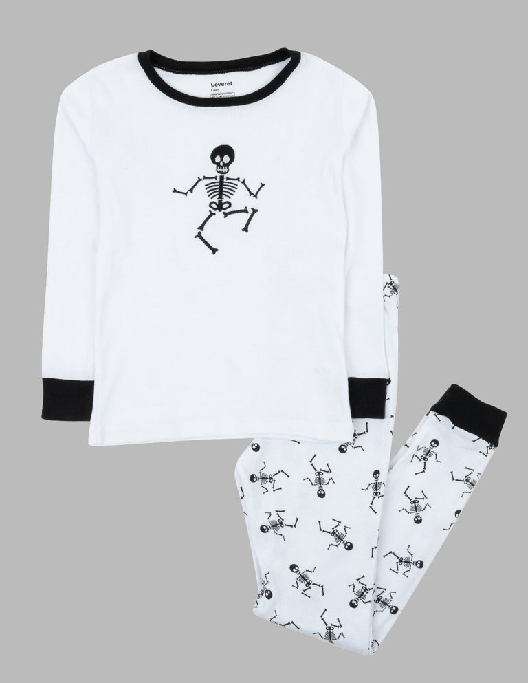 Kids Skeleton Two Piece Pajamas  - Skeleton White