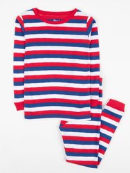 Kids Two Piece Cotton Red White & Blue Striped Pajamas - Red-White-Blue