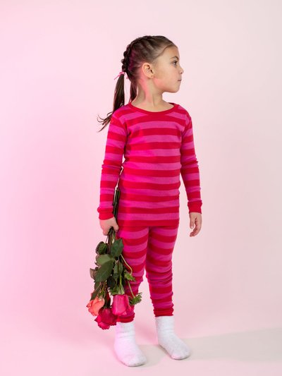 Leveret Kids Two Piece Red & Pink Stripes Pajamas product