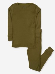 Kids Two Piece Solid Olive Green Pajamas - Olive-Green