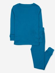 Kids Two Piece Solid Teal Blue Pajamas - Teal-Blue