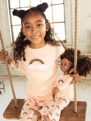 Matching Girl and Doll Cotton Retro Rainbow Pajamas - Rainbow-Retro-Pink