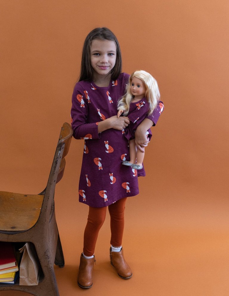 Matching Girl and Doll Hearts Cotton Dress - Maroon-Fox