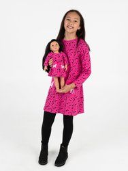 Matching Girl and Doll Hearts Cotton Dress - Unicorn-Pocket-Hot-Pink