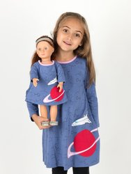 Matching Girl and Doll Hearts Cotton Dress - Planet-Royal-Blue
