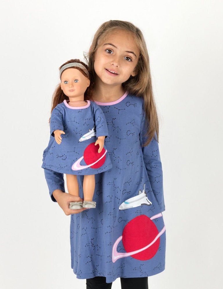 Matching Girl and Doll Hearts Cotton Dress - Planet-Royal-Blue
