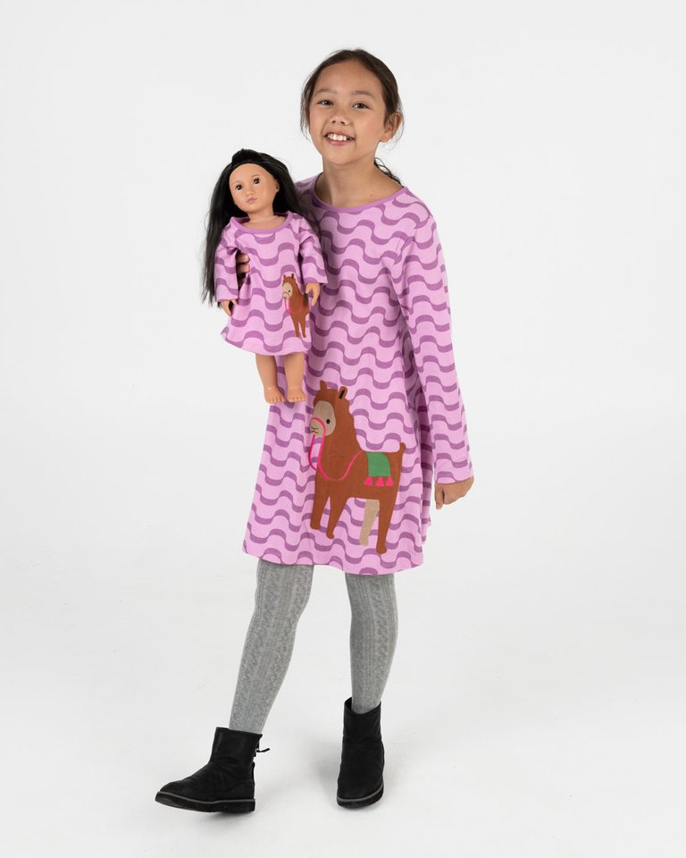 Matching Girl and Doll Hearts Cotton Dress - Llama-Purple