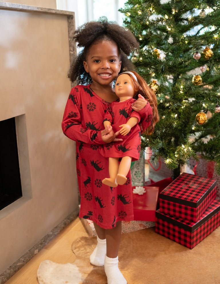 Matching Girl And Doll Moose Nightgown