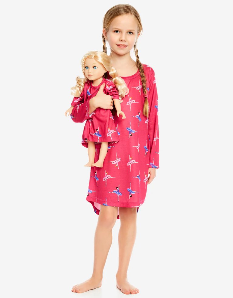 Matching Girl and Doll Nightgowns - Ballerinas-Hot-Pink