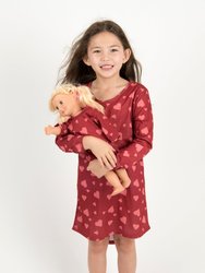 Matching Girl And Doll Pink Hearts Nightgown