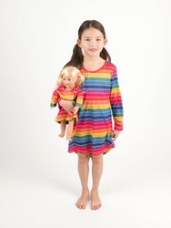 Matching Girl And Doll Rainbow Stripes Nightgown