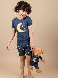 Matching Girl and Doll Short Moon & Stars Pajamas - Moon-Star-Navy