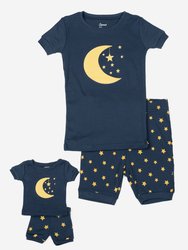 Matching Girl and Doll Short Moon & Stars Pajamas