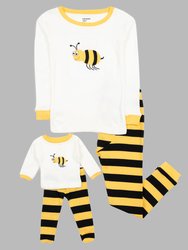 Matching Girl & Doll Cotton Bee and Moon Pajamas - Bumble Bee White Yellow