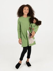 Matching Girl & Doll Cotton Dress - Bunny Stripes Green