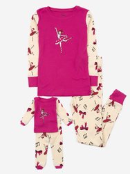 Matching Girl & Doll Cotton Pajamas - Ballerina - Hot Pink