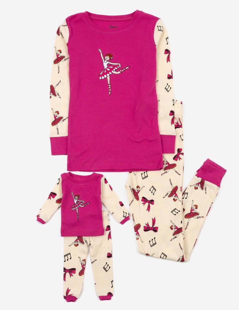 Matching Girl & Doll Cotton Pajamas - Ballerina - Hot Pink