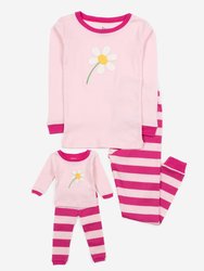 Matching Girl & Doll Cotton Pajamas - Flower-Light-Pink