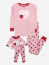 Matching Girl & Doll Cotton Pajamas - Ladybug-Light-Pink