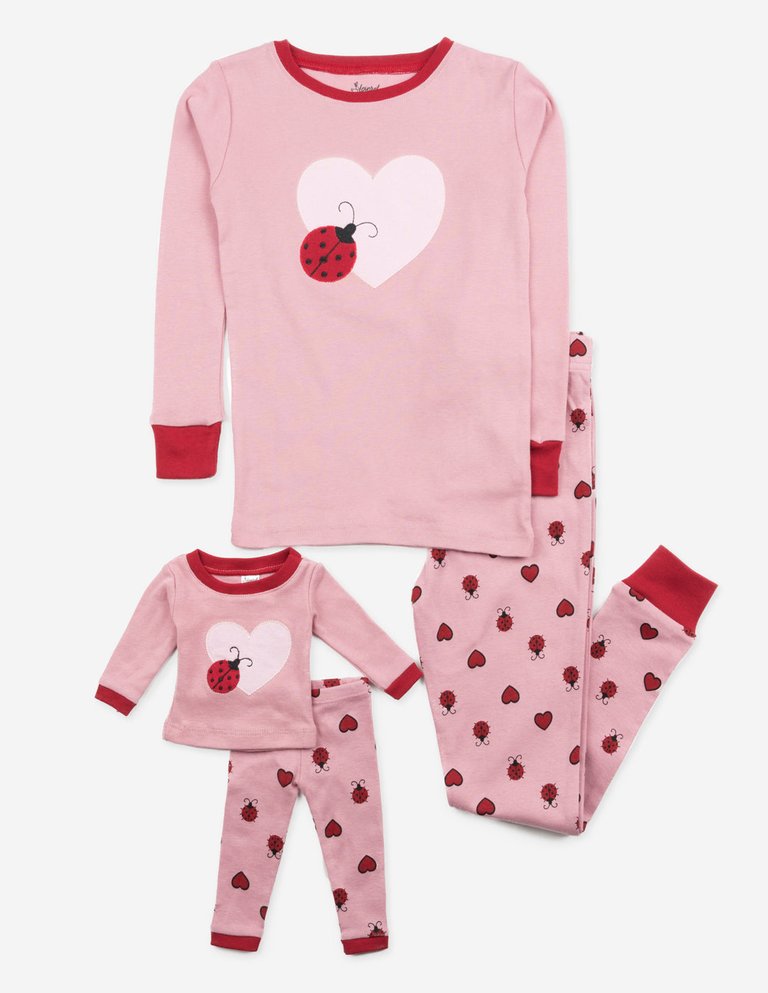 Matching Girl & Doll Cotton Pajamas - Ladybug-Light-Pink